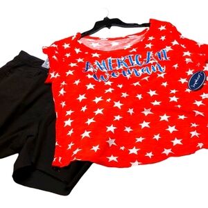 American Woman Top Red White Blue 1X NEW 4th Of July
